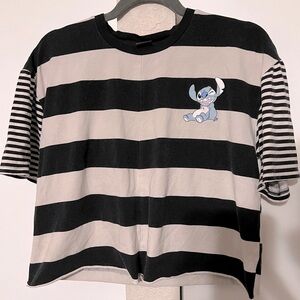 Stitch Black & White Striped Cropped Shirt